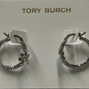 Tory Burch Silver Crystal Hoop Earrings